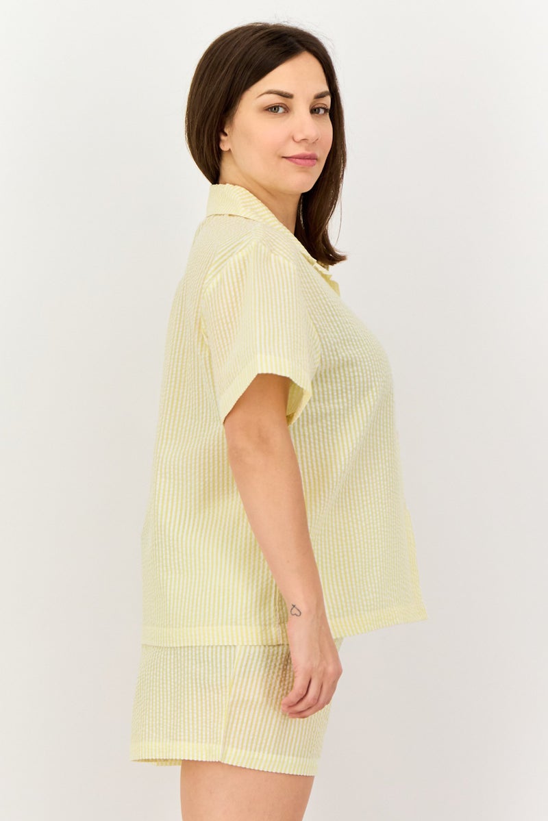 Rae Dunn Women 2 Pieces Spread Collar Embroidered Short Sleeve Pajama Set, Multicolor - Image 4
